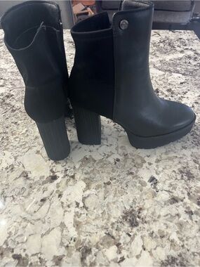 Black Platform Block Heel Ankle Boots - Women